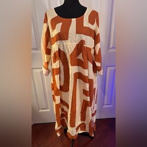 Rust and Cream Geometric Dress